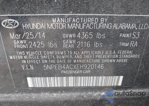 2014 Hyundai Sonata Gls from USA, damaged, VIN 5NPEB4ACXEH920146